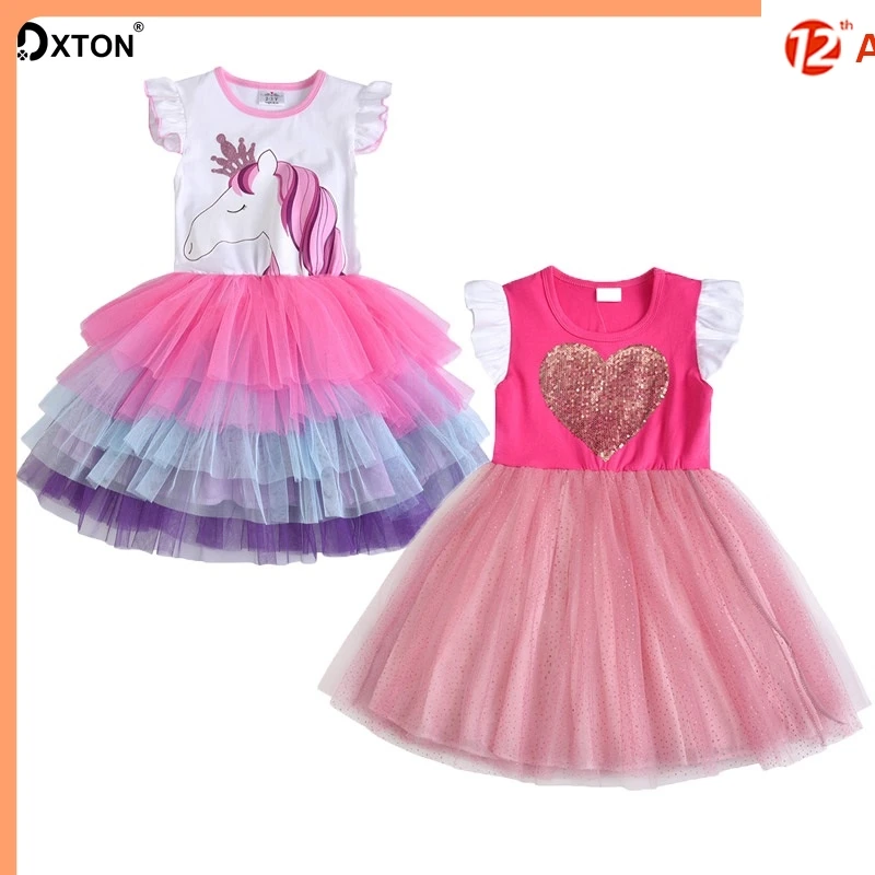 

Dxton 2PCS Girls Dress 2019 Summer Short Sleeve Tutu Dress Sequin Toddler Girls Clothes Unicorn Party Princess Vestidos SH4590