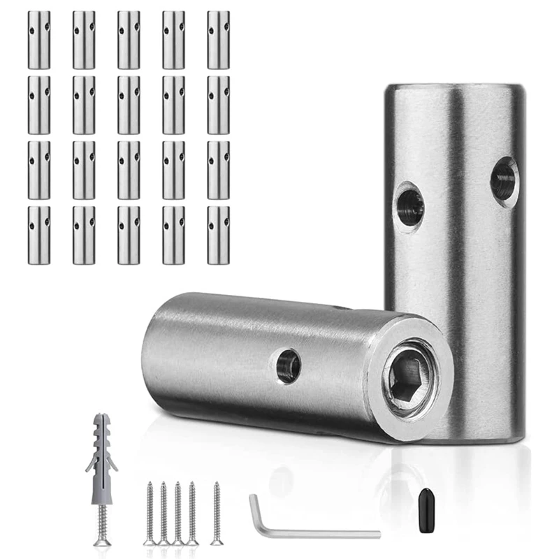 

20Pcs Green Wall Stainless Steel Hubs Wire Trellis Kits For 1/8Inch Wire Rope Cable For Climbing Plants Vines Green Wall