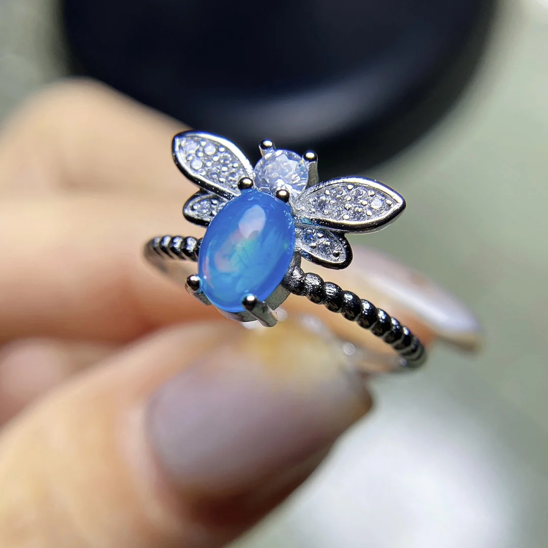 

Jewellery joyas feminina natural blue opal rings joyeria fina aros de moda gift S925 dazzling style setting loose mouth