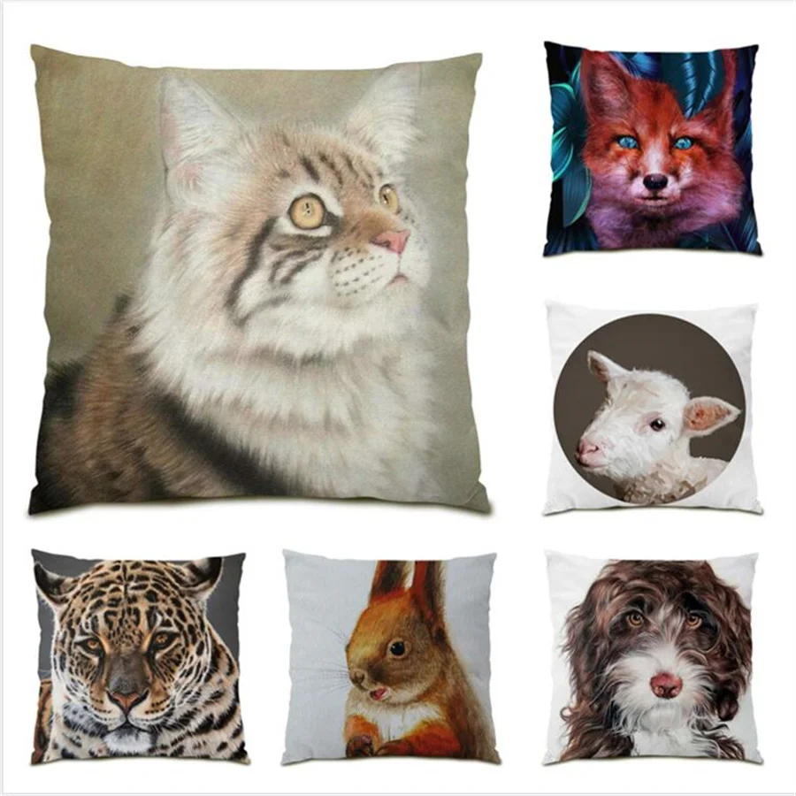 

Pillowcase Polyester Linen 45x45 Cushions Covers Comfortable Decorative Cushion Cute Home Pillow Cover Artistic Animals E0083