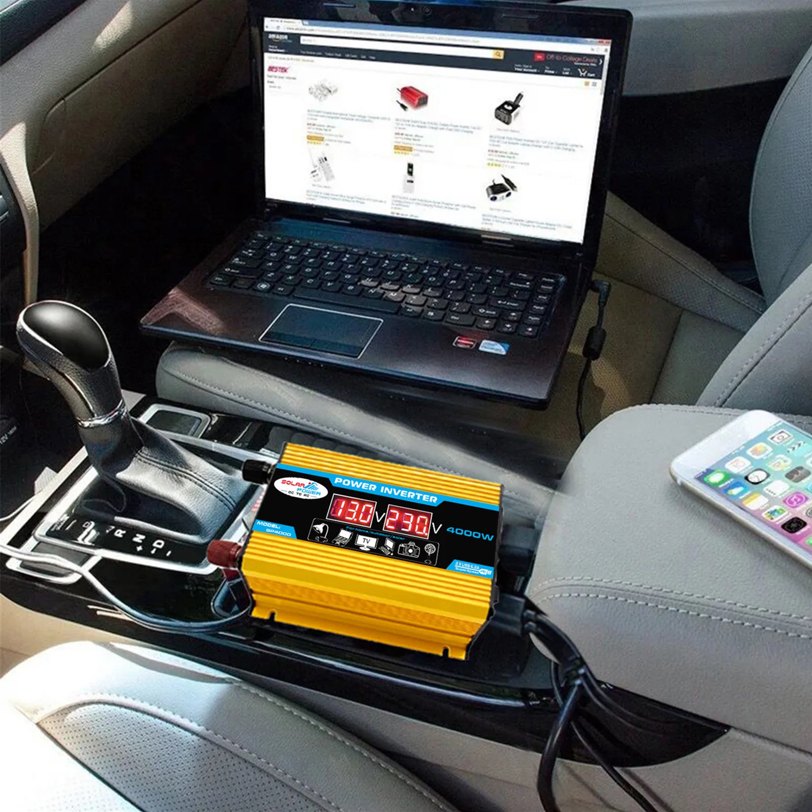 

Автомобильный инвертор с двумя USB-портами, 300 Вт, от 12 В до 220 В переменного тока