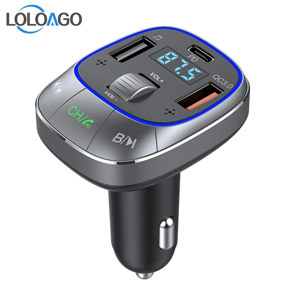 Автомобильный FM-передатчик LOLOAGO с красочной подсветкой — USB C PD 30 Вт и 2 QC3.0