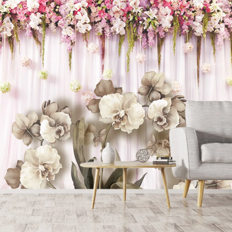 Самоклеящиеся обои для спальни Украшение стен современный цветочный фон