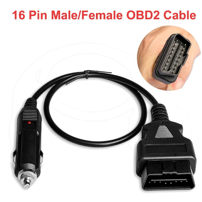 

40cm Length 16 Pin OBD2 Cable Connector Female Male OBD Cable Adapter Diagnostic Tool 12V DC Cigarette Lighter Cable