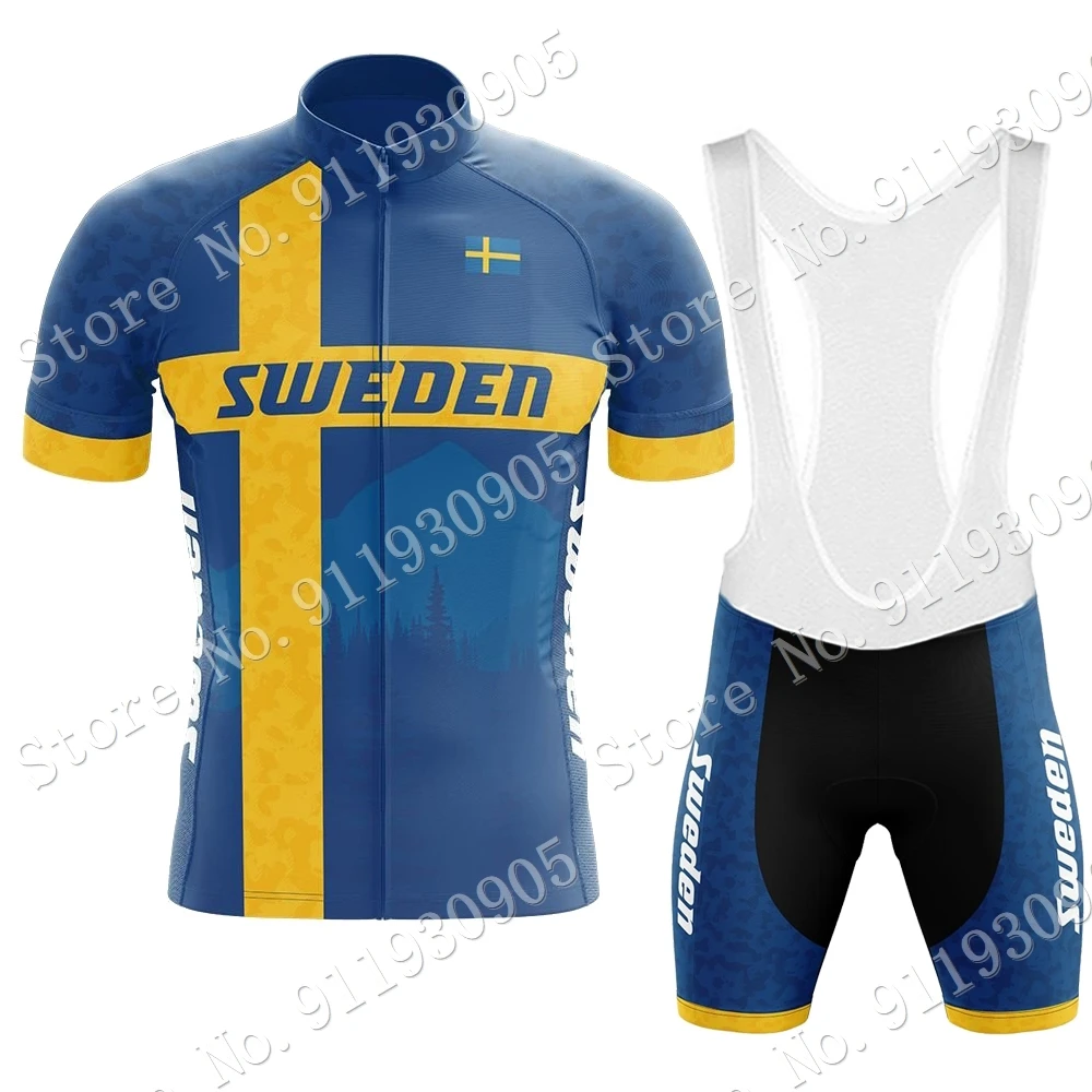 Cycling Jersey National Team Sweden 2022 Set Summer Bicycle Clothing Men Road Bike Shirts Suit Bicycle Bib Shorts MTB Ropa