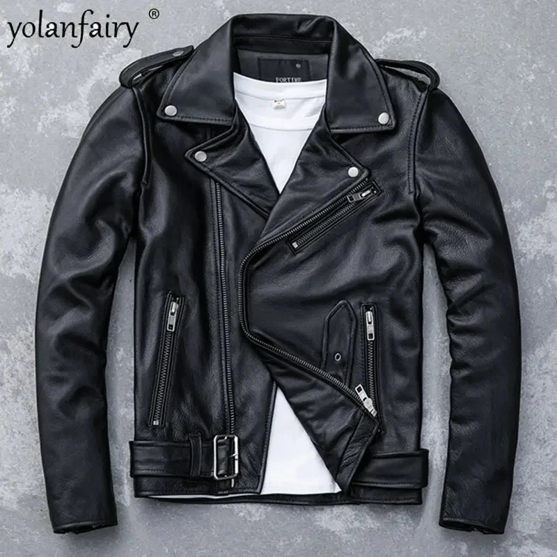 

Куртка мужская из натуральной воловьей кожи, верхний слой, Байкерская Одежда с лацканами, с ремнем, мотоциклетный пиджак 5XL, Abrigos FCY4426