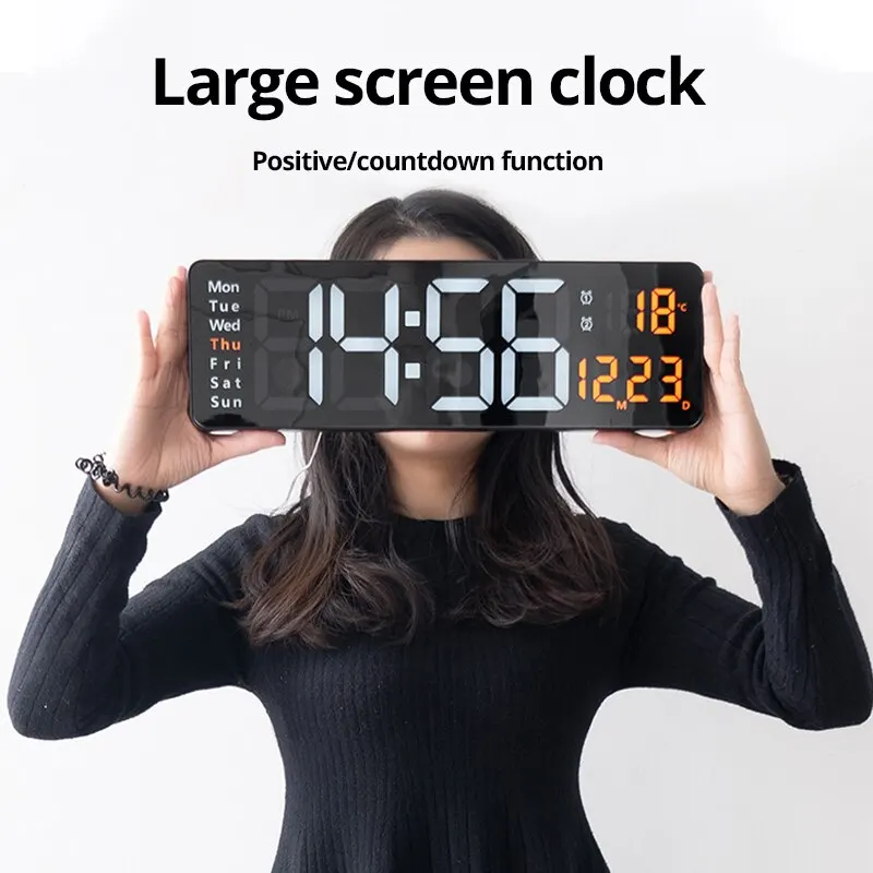 Wall Mounted Remote Control Temperature Date Week Display Timer Dual Alarm Clock
