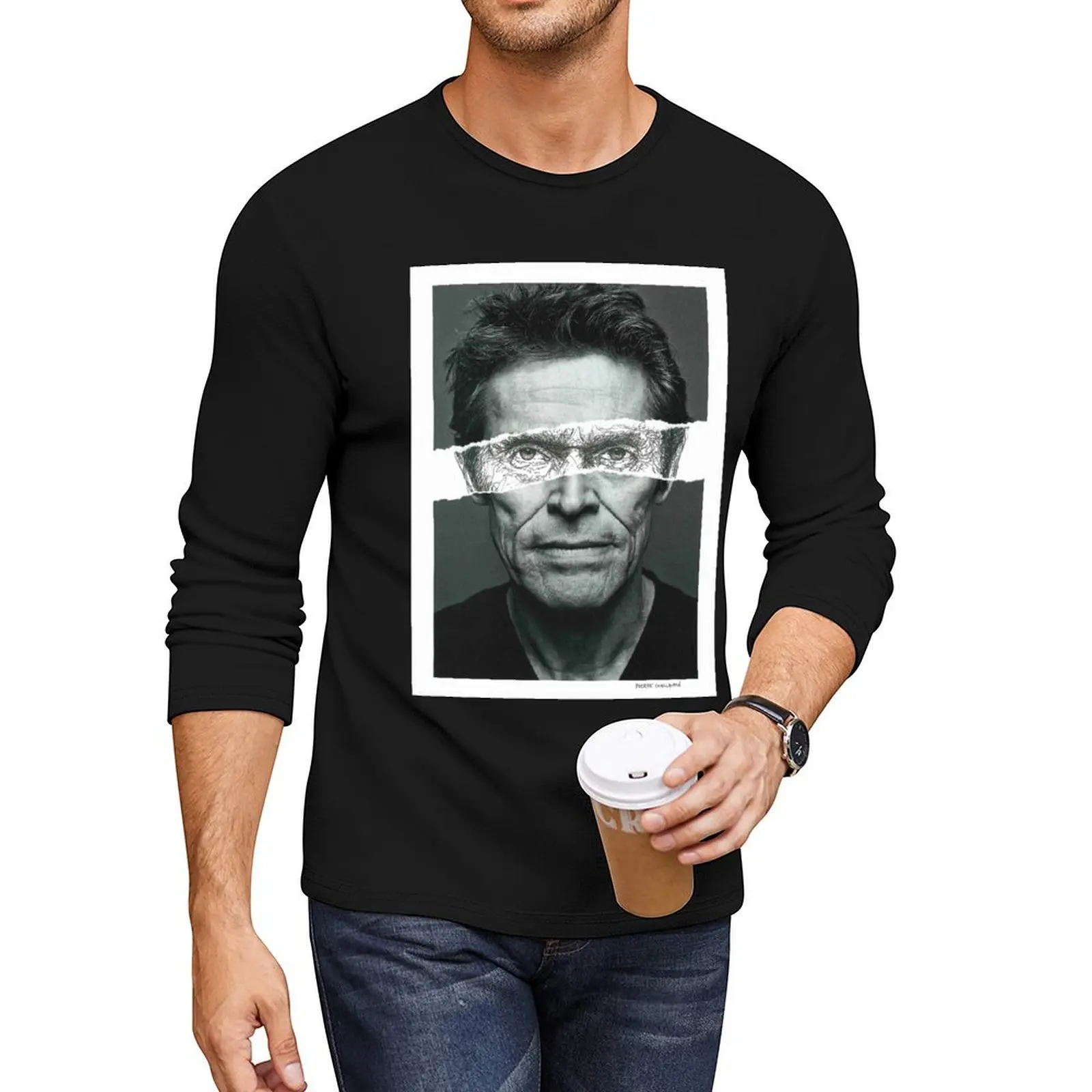 Длинная футболка Willem Dafoe с графикой облегающие футболки для мужчин