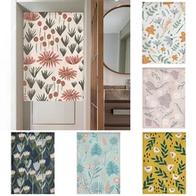 Nordic Flower Door Curtain Partition Curtain Toilet Kitchen Shelter Fabric Curtain Non Perforated Cabinet Curtain Half Curtain