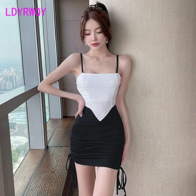 

Temperament sweet sexy splicing fake two-piece suspender dress women's new nightclub tight-fitting bag buttocks wrinkling