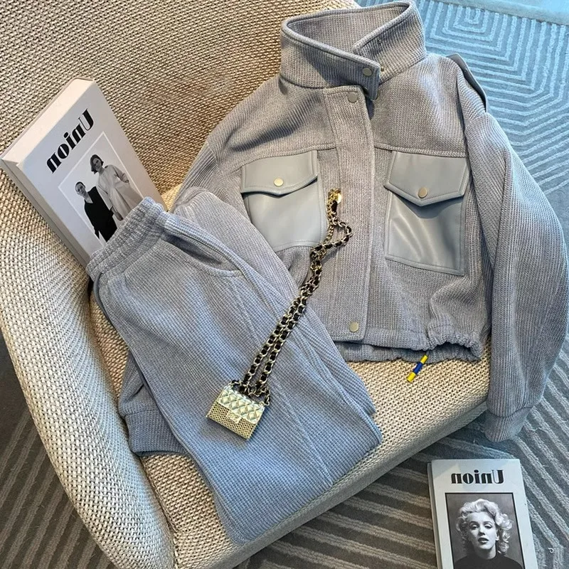 Высококачественный модный комплект с капюшоном и воротником-стойкой