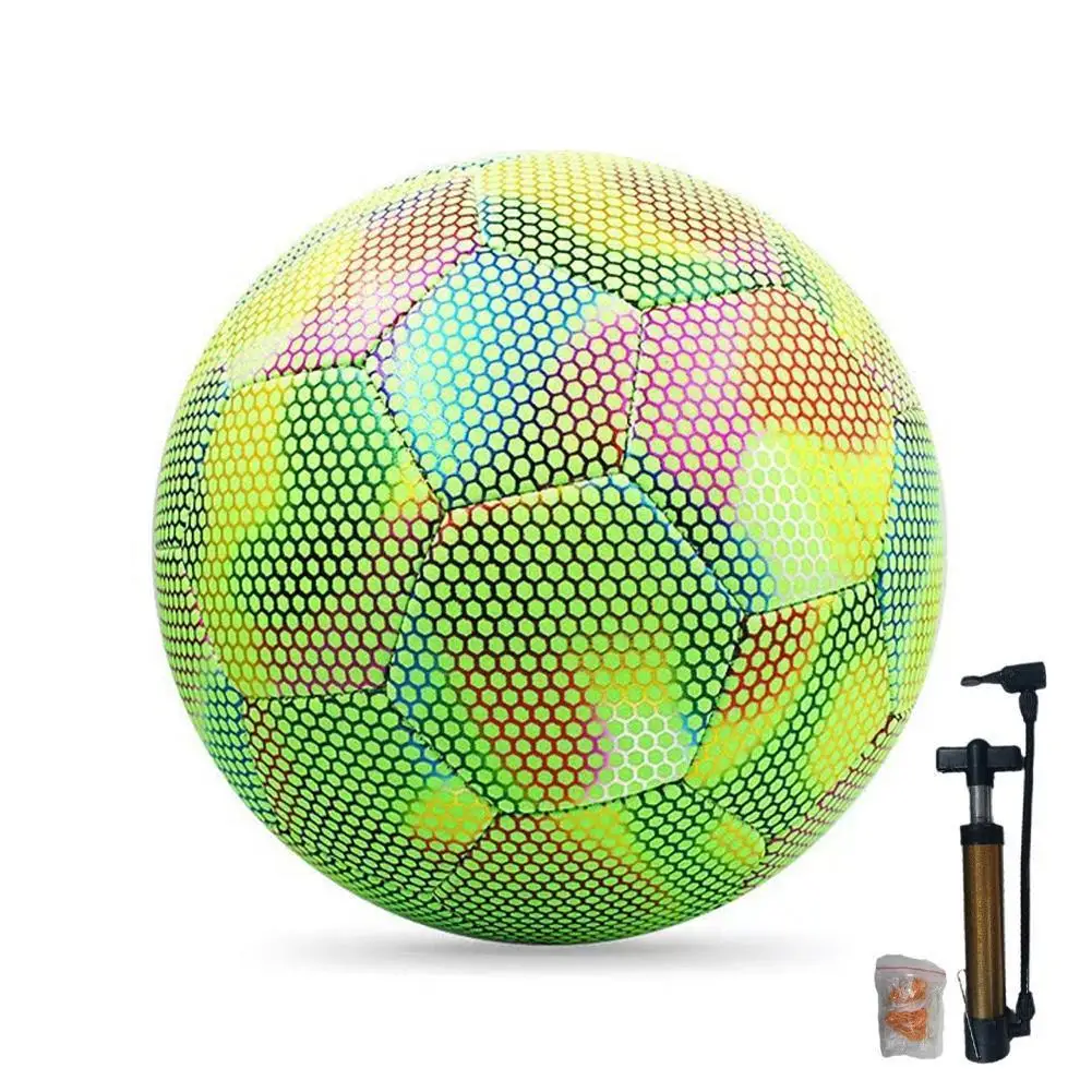 Glow In The Dark Football Luminous Footballs Holographic Camera Outdoor Flash Reflective Ball Soccer Toys Glowing Ball X1X0