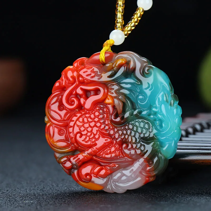 

Natural Colorful jade kylin Pendant Necklace Chinese Hand-carved Charm Jadeite Jewelry Fashion Amulet Gifts Women Men