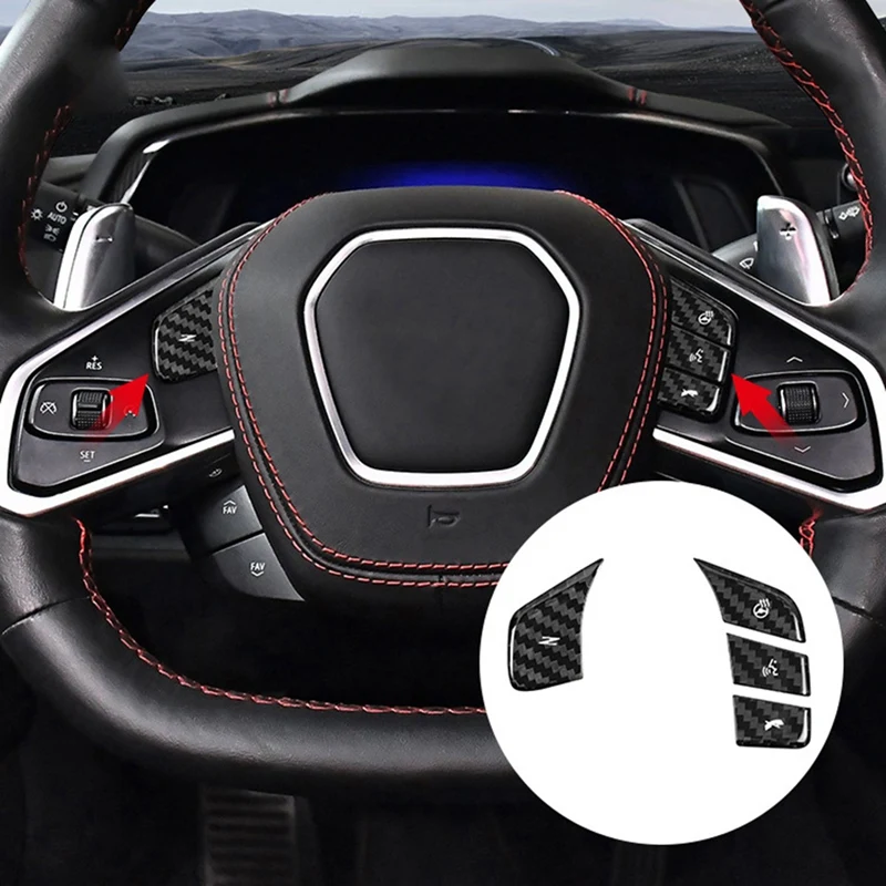 Car Carbon Fiber Steering Wheel Button Sticker Trim Cover For Chevrolet Corvette C8 2020-2023 Heated Decal