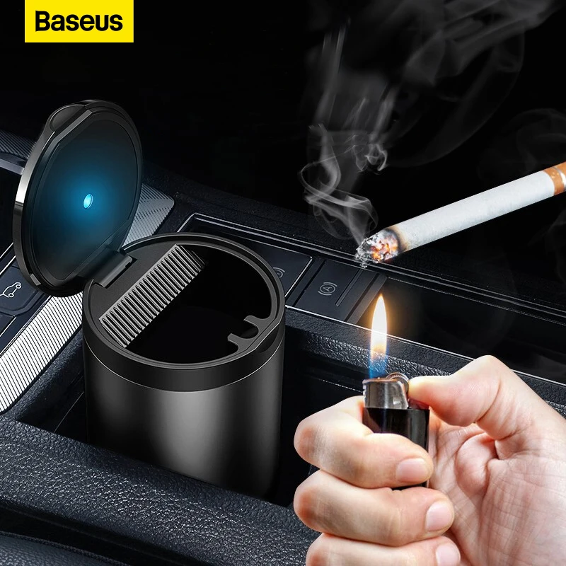 

Baseus Car Ashtray LED Aluminum Alloy Ash Tray For Audi BMW Golf Cars Cup Holder Accessories Auto Ashtray Cigarette Holder Box