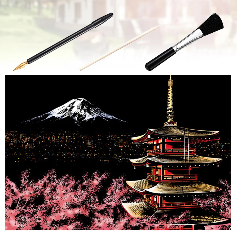 Скретч-бумага ремесла соскабливание живопись картина ночь Veiw царапающий рисунок