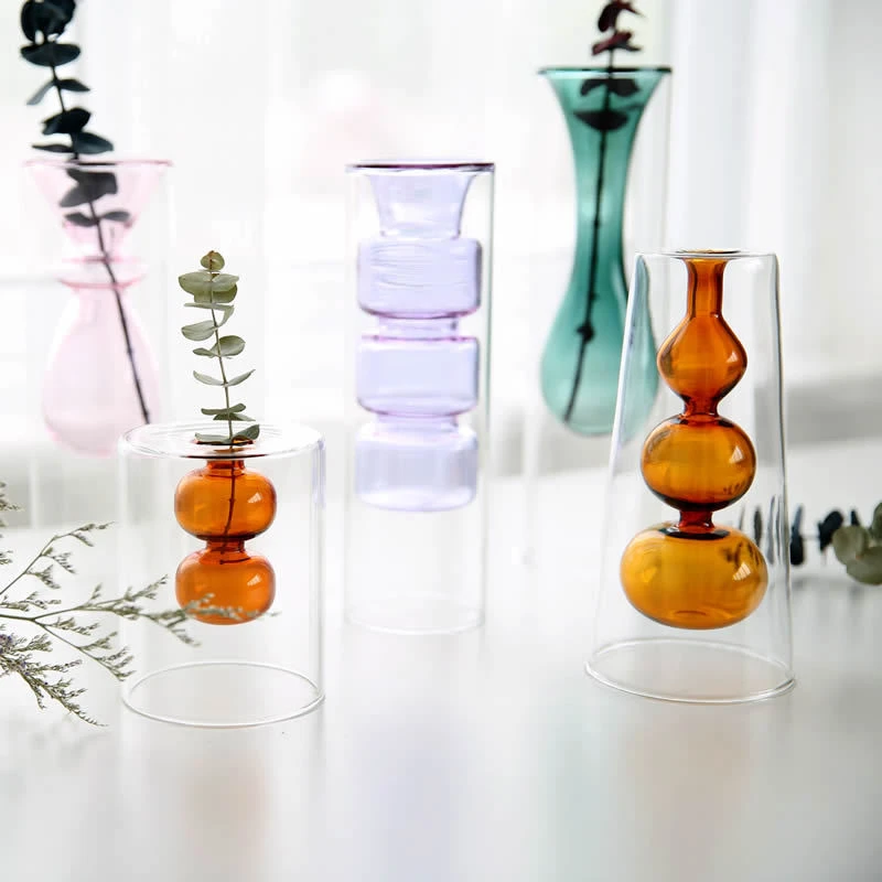 

Скандинавская простая двухслойная цветная стеклянная ваза, креативная прозрачная ваза, настольное украшение, индивидуальный цветочный го...
