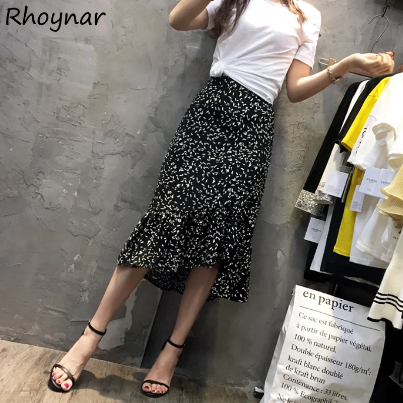 

Skirts Women Summer Asymmetrical High Waist Leisure Elegant Ladies New Fit Trendy Retro All-match Ruffles Simple Ulzzang Soft
