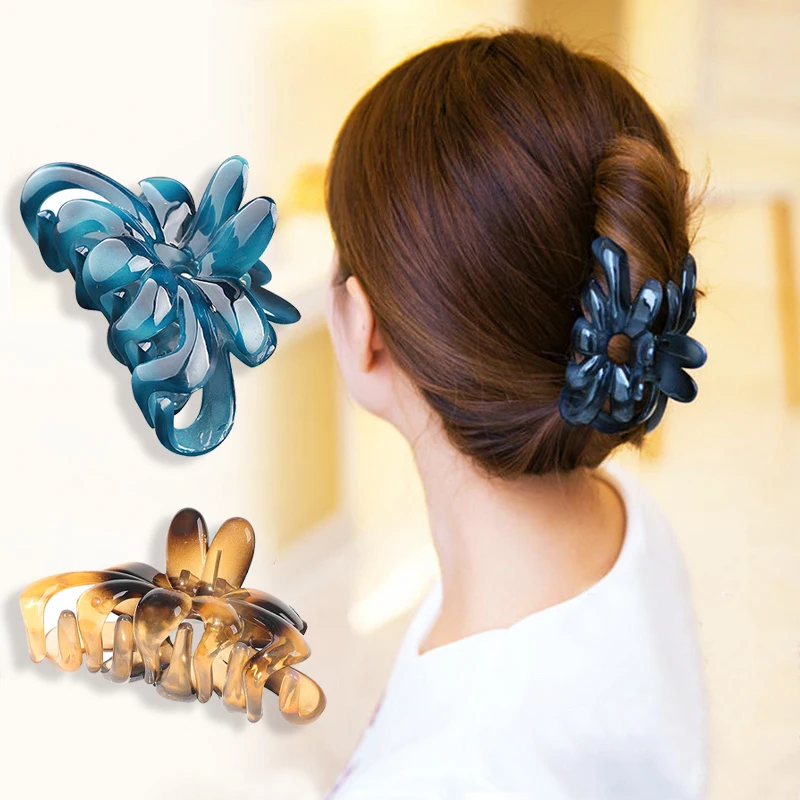 

Large Clear Hair Claw Clip For Women Colorful Flower Hair Buckle Clips Crab Headwear Hair Accessories for Girl Hair Pins Hairpin