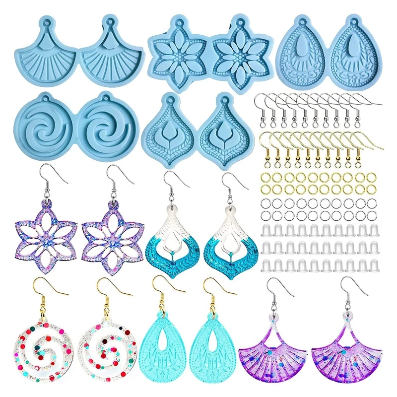 

Various Shaped Earring Silicone Mold Set with Ear Hook Jump Rings Earplugs Suitable for Diy Craft Pendant Jewelry Making