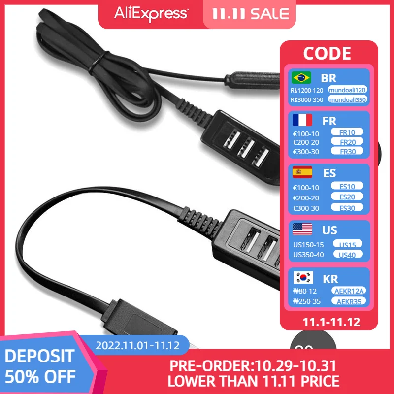 

1.2m USB 3 Hub Cable USB2.0 Hub With Power Adapter Mini 0.3m USB Hab For Laptop PC Notebook Extend Cable USB Hub Data