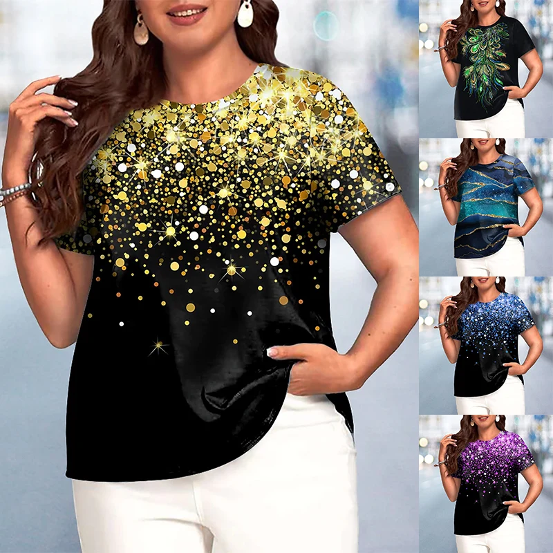 

2023 Colorful Print Fashion Clothing O Neck Short Sleeve Tops Streetwear T-Shirts Fashion Oversized Girls Women Tshirt Summer