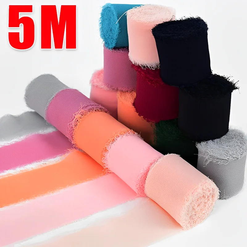 

5M/Roll Handmade Frayed Edged Satin Chiffon Silk Ribbon For Wedding Invitation Wrapping Bouquets Birthday Party Decorations Gift