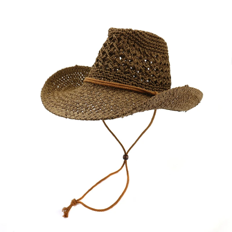 

Соломенная шляпа в западном стиле, ковбойская шляпа ручной работы, женская уличная пляжная шляпа, солнцезащитный козырек, модная шляпа для мужчин