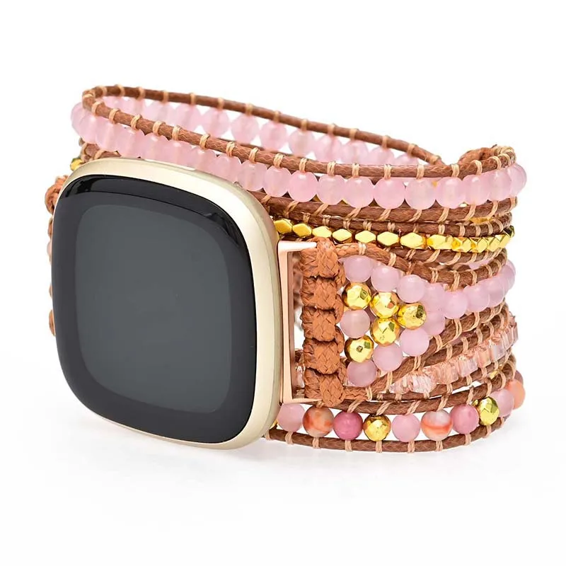 Bohemian Bracelet Strap For Fitbit Versa 3 2 1 Band Rope Bead Natural Stone Woven Watch band For Fitbit Versa Lite Sense Strap