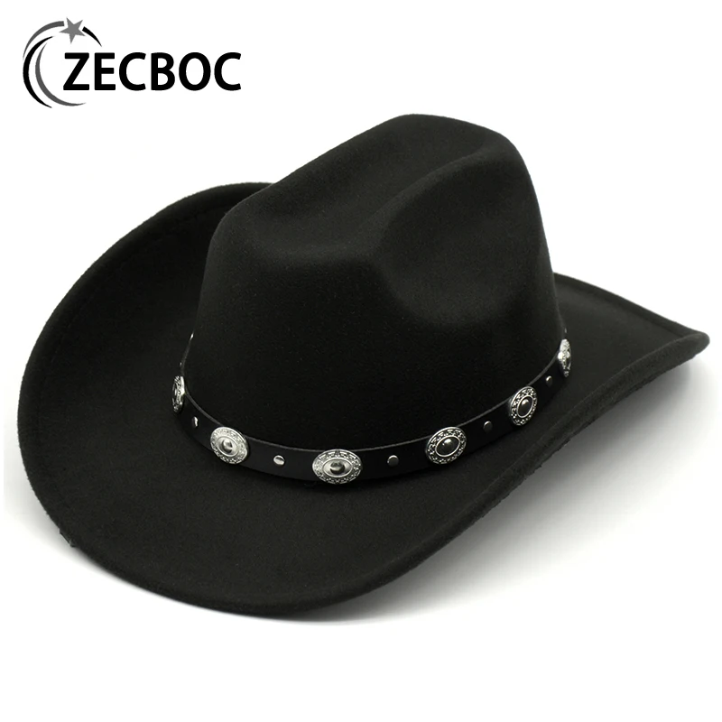 

Vintage Black Cowboy Hat For Men Women Western Cowboy Jazz Wide Brim Hat Church Sombrero Hombre Caps Cowgirl Panama Hat New 2023