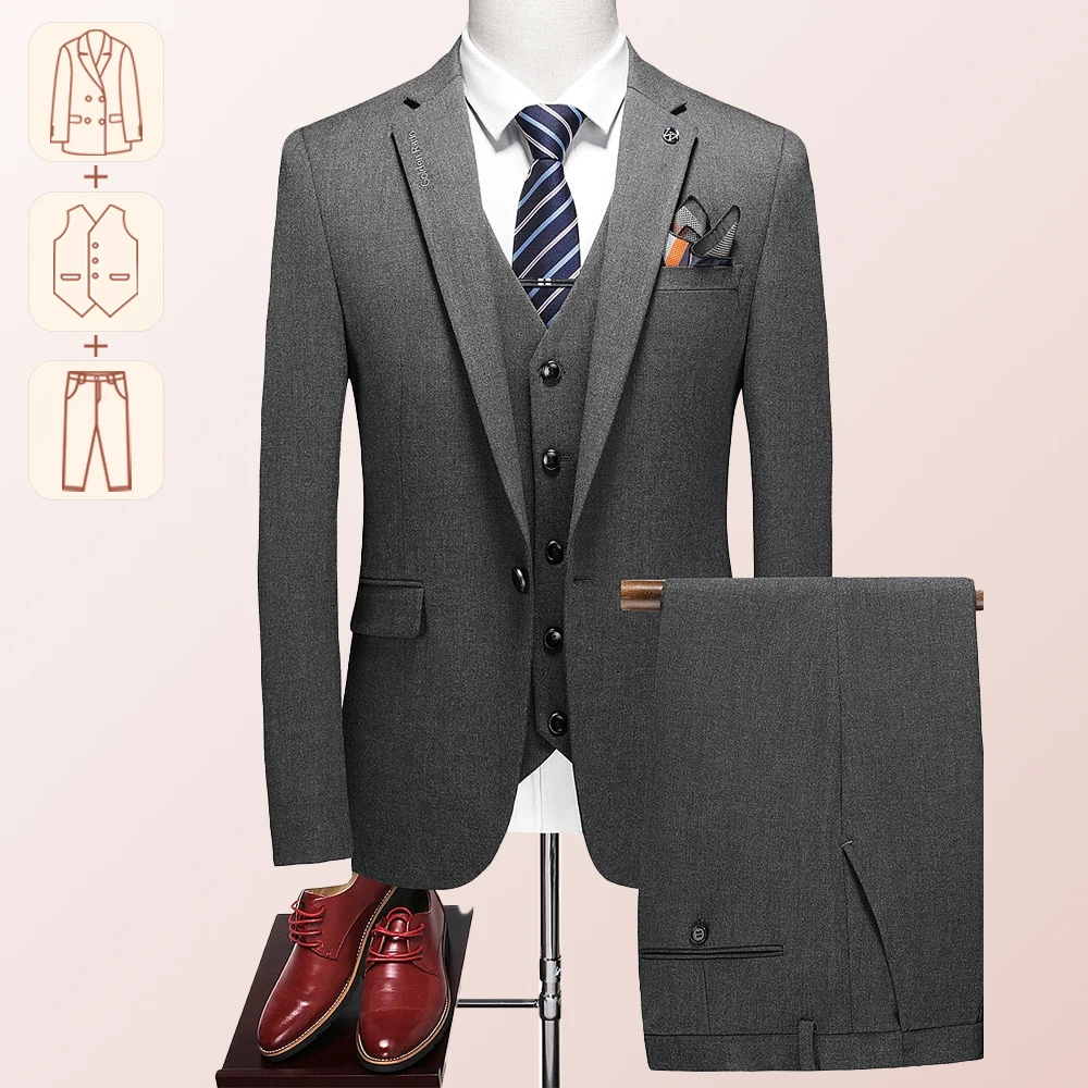 

5XL (Jackets+Vest+Pants)Brand Male Korean Blazers Slim Check British Business Suit Men Three Piece Wedding Bridegroom Man Dress