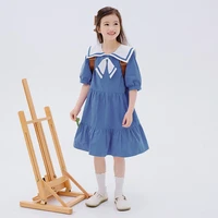 teen girls clothing summer school dresses kids 2022 new cotton lantern dress child fashion casual bow dress blue for 5 18 years