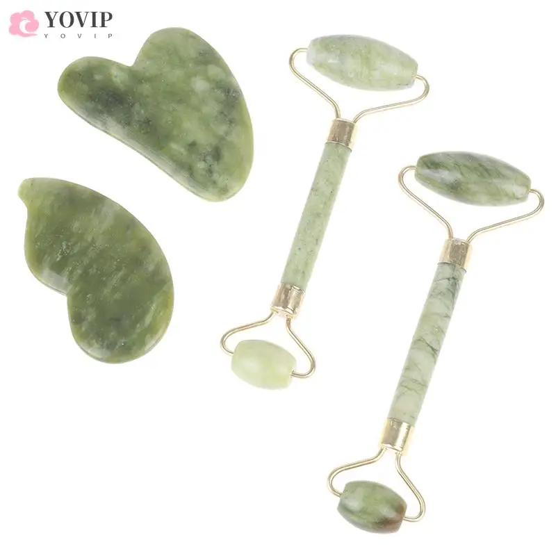 

Facial Massage Roller Guasha Board Set Double Heads Natural Jade Stone Face Lift Body Skin Relaxation Slimming Beauty Neck Thin