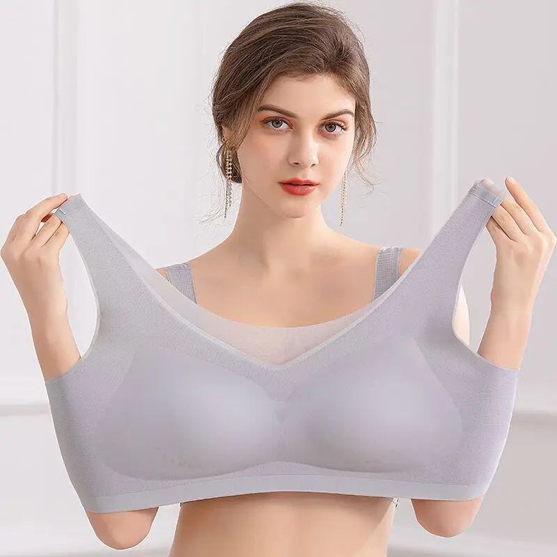 

Ultra Thin Bra Vest Sexy Bras Underwear Woman Large Size Plus Women's Seamless Bra Woman Top Ice Silk Push Up Bralette Lingerie