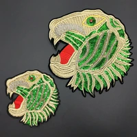 1set exquisite sequin beaded green leopard embroidery animal patch sew on for clothing diy t shirt jacket denim coat decoration