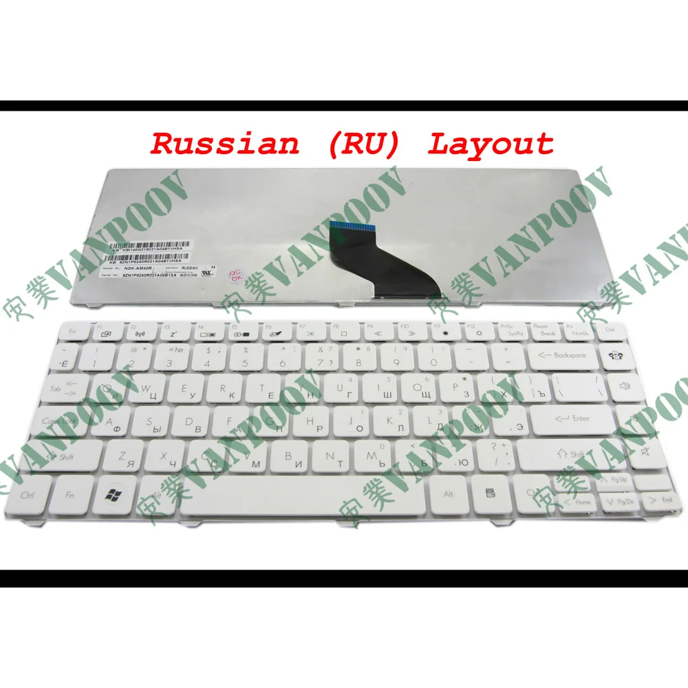 

New Notebook Laptop Keyboard FOR Gateway NV49C Series, Packard Bell EasyNote NM85 NM86 NM87 White Russian RU Version - NSK-AM40R