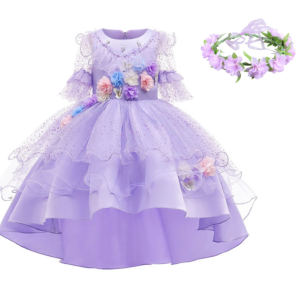 

Children Summer Fantasy Girls Mirabel Isabela Halloween Costume Baby Encanto Evening Birthday Party Ball Gown Princess Dress