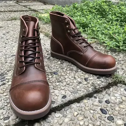 Зимние мужские ботинки из натуральной кожи с круглым носком