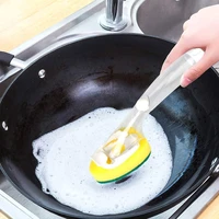 8pcs automatic liquid adding detergent kitchen items dishwand refill replacement sponge brush dish scrubber sink cleaning tools