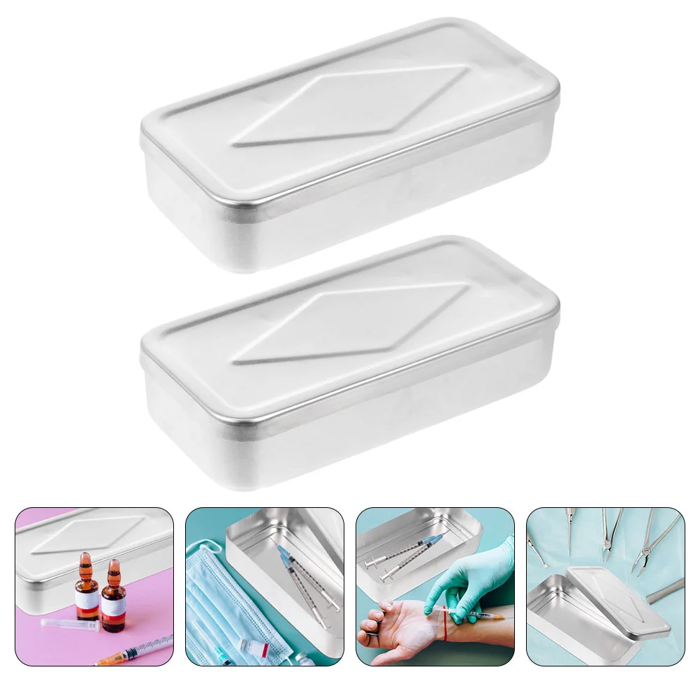

2 PCS Beauty Needle Syringe Medical Organizer With Lides Tray Lid Acupuncture Case The Storage Aluminum Aluminium Container