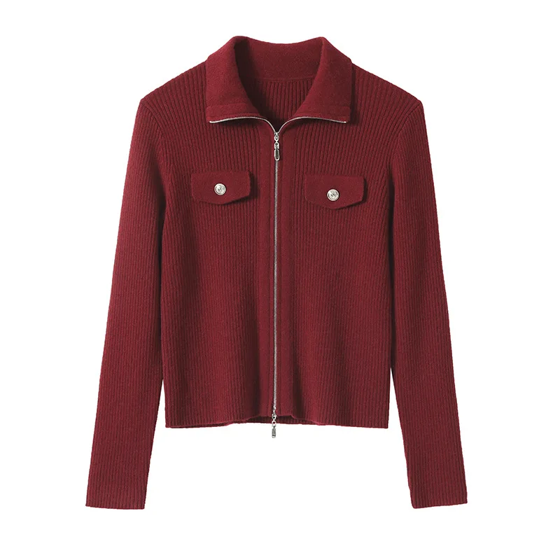 Облегающее пальто на молнии женский кардиган Женская куртка красный топ