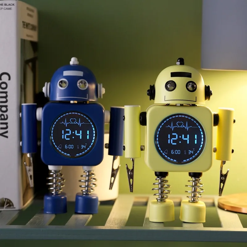 

Тихий робот-будильник с цифровым дисплеем, светящийся, для мальчиков и девочек, для детской спальни, прикроватный креативный металлический ...