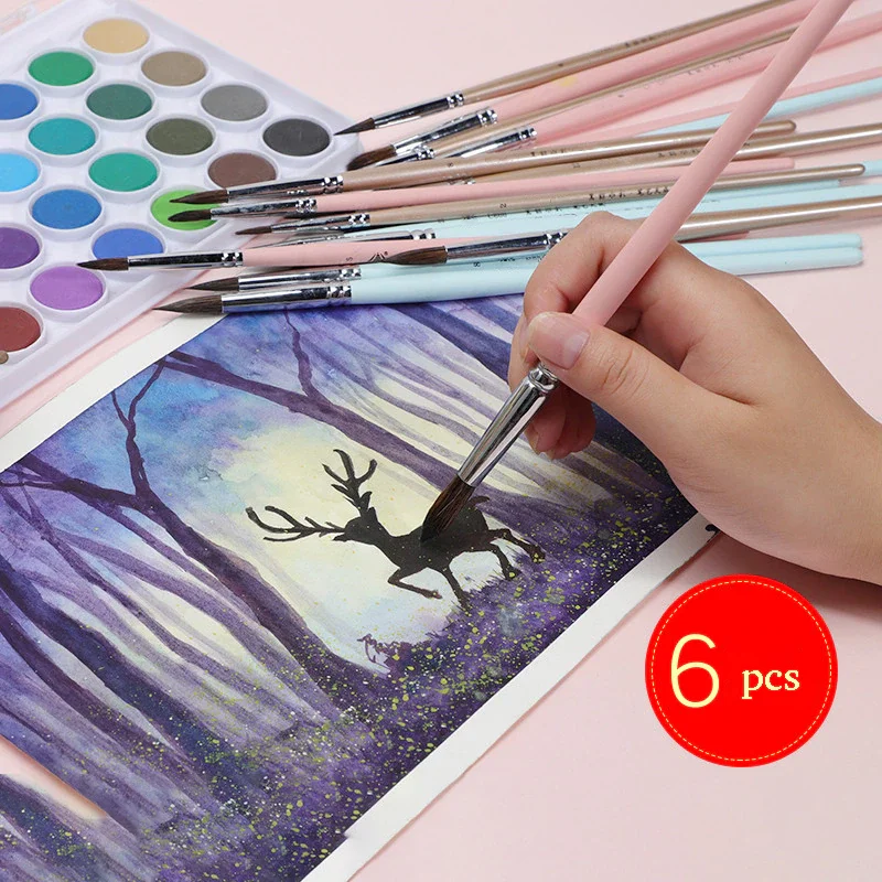 

Watercolor brush black marten animal hair round pointed watercolor painting brush set adult beginner for student hand-painted