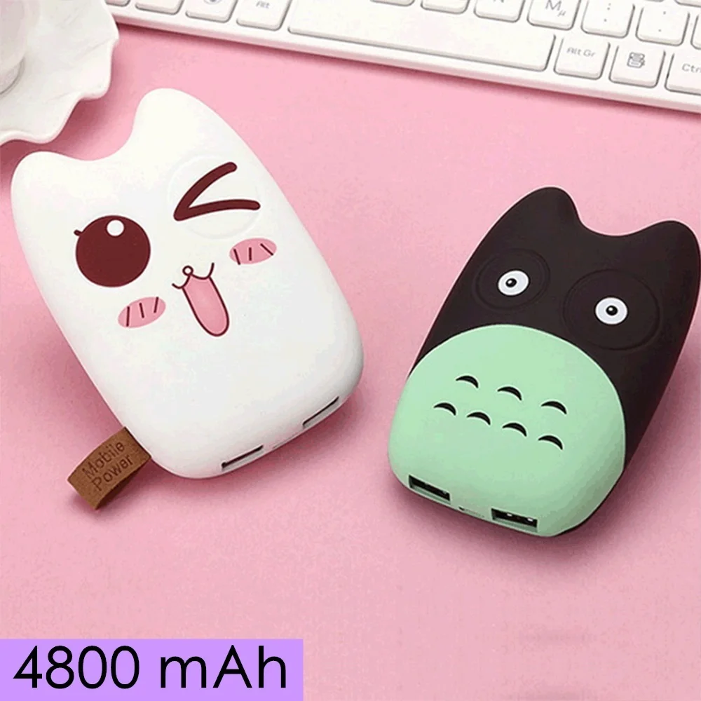 

Cartoon 4800mAh Power Bank Cute Dual USB Portable Charger Mini External Battery Powerbank for iPhone 12 Pro 12 Mini 11 8