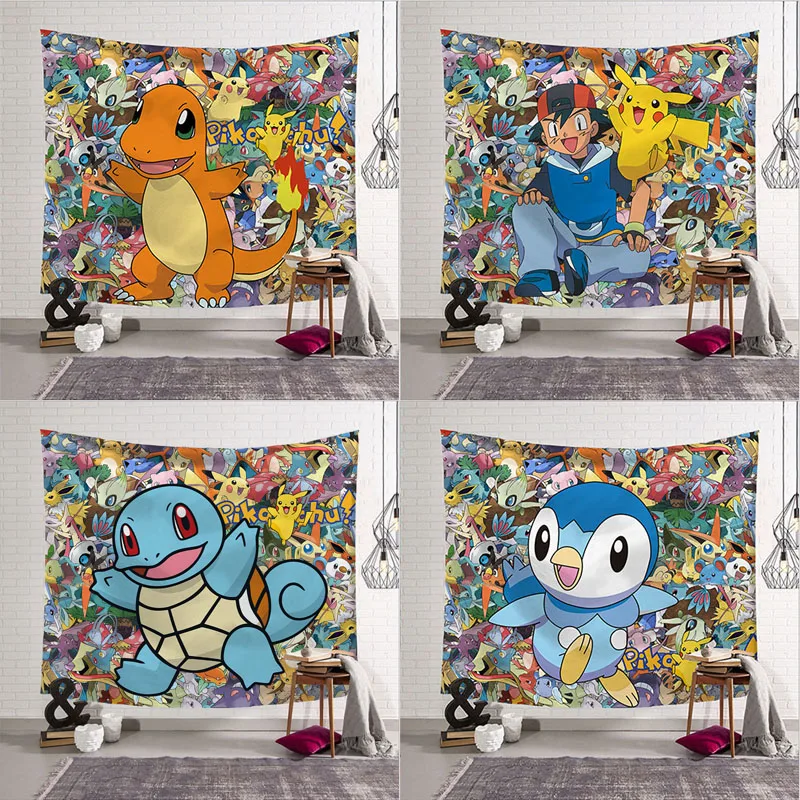 Детский настенный гобелен с изображением покемона вечеринки аниме Пикачу