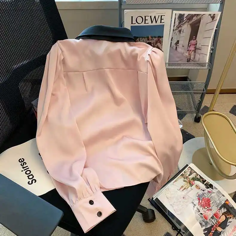 Уникальная Розовая атласная рубашка для женщин на весну и осень нишевая