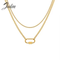 joolim jewelry pvd gold finish 4347cm fashion geometrically specific oval clasp double wear necklace stainless steel wholesale