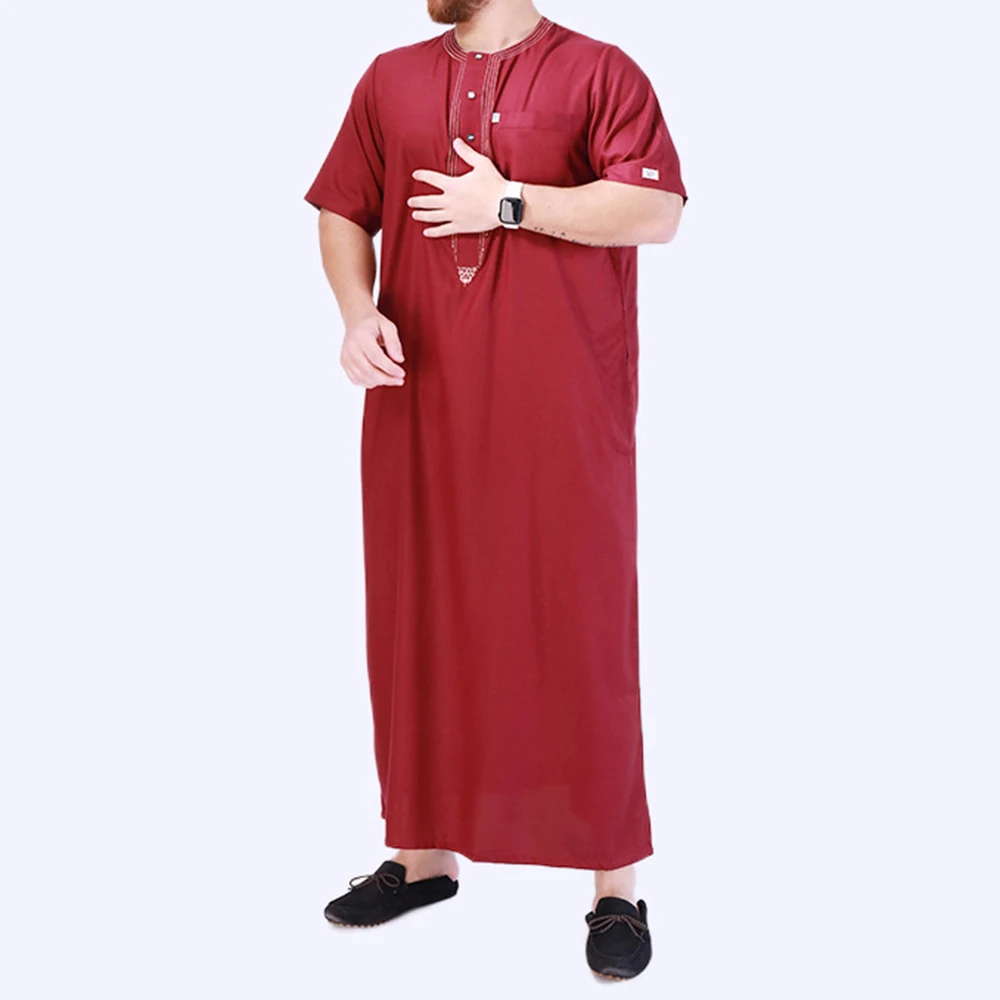 New Middle East Arabian Men's Robe Fat Loose Casual Short-sleeved Top Ethnic Costume Muslim Drees Men Islamic Prayer Clothing
