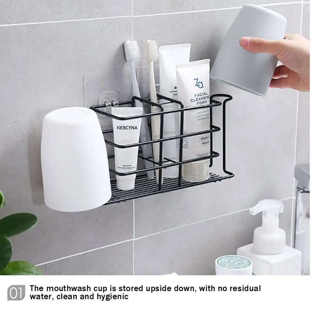 

Free 2 Hooks No-drill Shelves Durable Wall Mount Shelf Mouthwash Cup Can Be Inverted Bathroom Storage Rack Bathroom Accessories