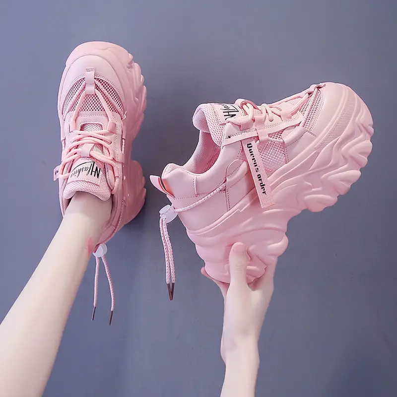 Heighten Sneakers Women's Shoes New Summer Trend Breathable Lightweight White Pink Shoes Leisure Sports Comfortable Best Selling